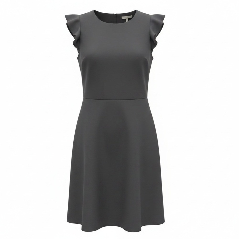 Loft Flutter Sleeve Gray Sheath Dress Size 10 Neutral Office